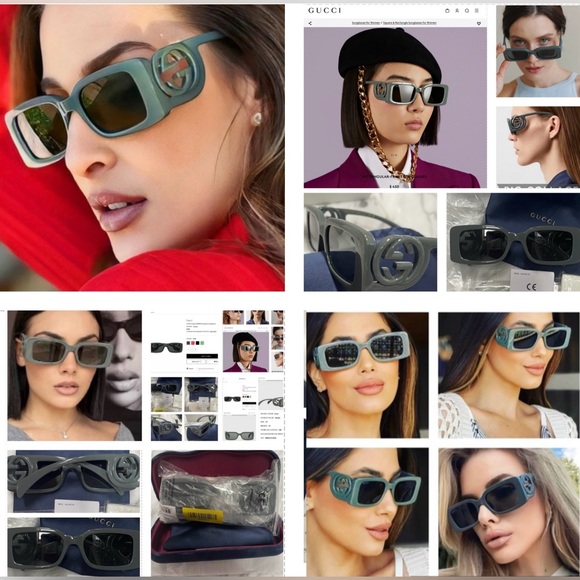 GUCCI 2023 RECTANGLE IN A SMOKE GREEN COLOR WITH MAXI BOLD “GG” LOGO SUNGLASSES - Picture 3 of 16